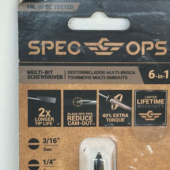 Spec Ops Tools Multi-Bit Screwdriver, 6-in-1, Magnetized Silver, Khaki, Black - Picture 2 of 6
